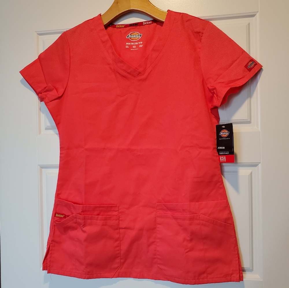 NWT Dickies XS Hot Pink/Coral Fashion Scrub Top